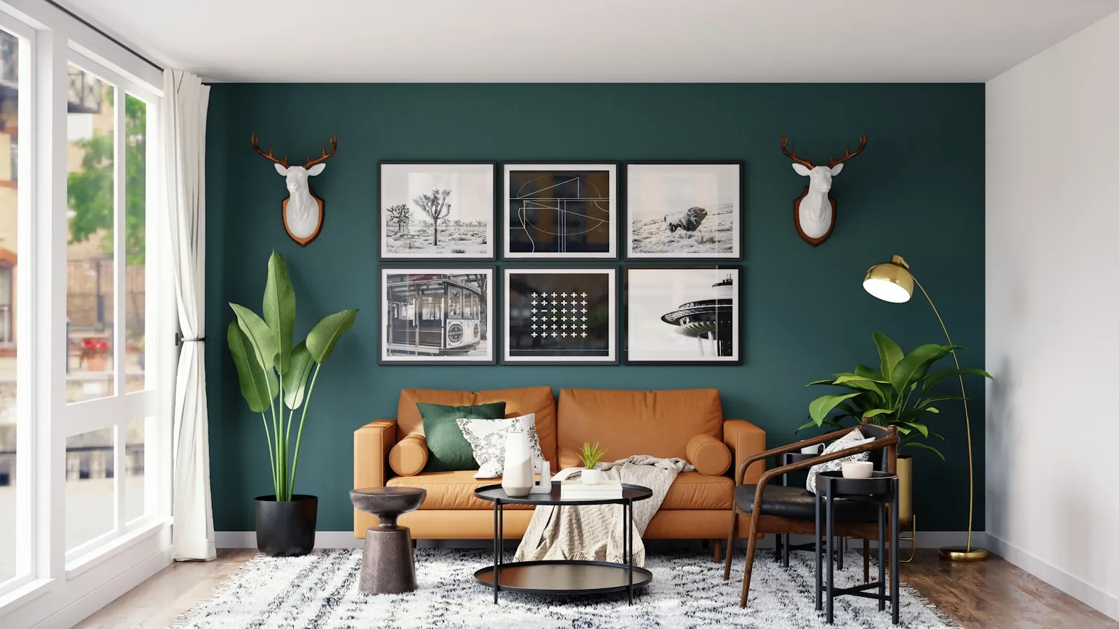 Wohnzimmer mit dunkelgrün gestrichener Akzentwand (Symbolfoto)